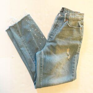 BDG Slim Straight Distressed Ripped Bleach Splatter Raw Hem Blue Jeans Womens 26